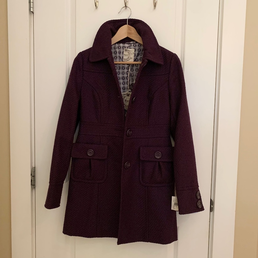 Tulle Women Retro Inspired Coat in Eggplant Size XS